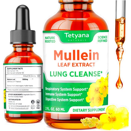 Tetyana naturals Mullein Drops for Lungs: Mullein Leaf Extract for Lungs - Breathe Freely - Lung Detox for Smokers - Mucus Relief - Mullein Leaf Extract Drops - 1 Month Supply