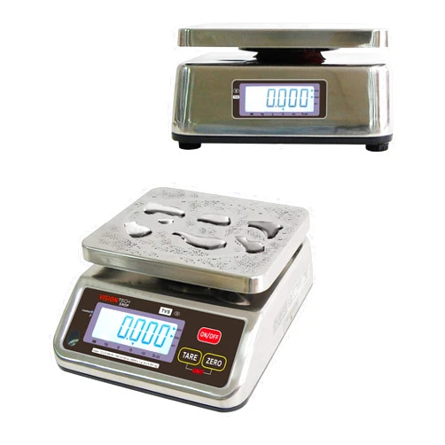 VisionTechShop TVS Portion Control Stainless Steel Washdown Scale, Lb/Oz/Kg/g Switchable, Low Profile Design, 12lb Capacity, 0.002lb Readability, Dual Display, NTEP Legal for Trade, NSF Certified