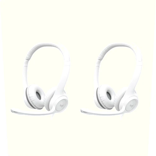Logitech H390 Wired Headset with Mic for PC/Laptop, Stereo Headphones with Noise Cancelling Microphone, USB, in-Line Controls, Works with Chromebook, PC Headset, Bulk Packaging, 2 Pack (White)