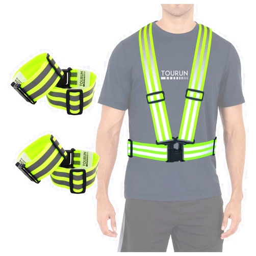 TOURUN Reflective Vest Gear Strap for Running Cycling, Reflective Vest Bands for Men Women Kids, Safety Vest Bands for Night Walking