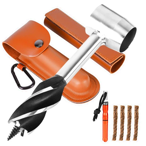 Miuwauer Bushcraft Hand Auger Wrench Bushcraft Gear and Equipment Settlers Wrench Survival Tools Scotch Eye Wood Auger Drill Peg and Manual Hole Maker Multitool for Outdoor Backpacking Camping Bushcrafting