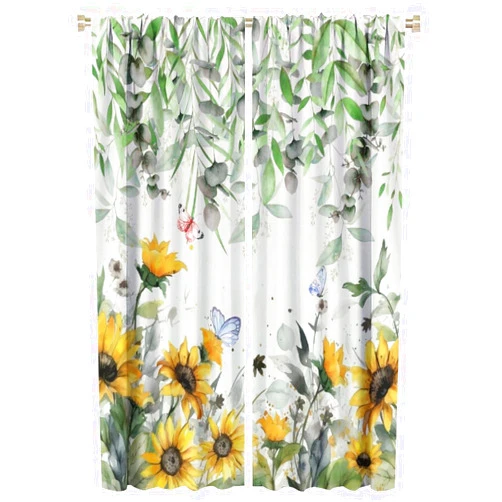 Brebasf Sunflower Eucalyptus Curtains Spring Watercolor Yellow Floral Nature Farmhouse Green Leaves Window Drapes Rod Pocket Curtains Darkening Thermal Insulated for Living Room 2 Panels 63