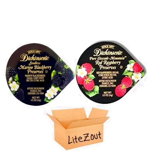 LiteZout Single Serve Variety Pack, Strawberry Preserves & Seedless Blackberry Preserves, .5oz (Pack of 60), by Litezout