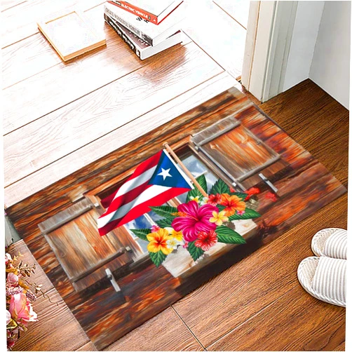 Jfniub Doormats Farm Floral Hibiscus Puerto Rico Non-Slip Indoor Outdoor Door Mat Welcome Door Rugs Decorative Floor Mat for Bathroom Bedroom Living Room 18X30Inch