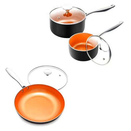 MICHELANGELO 1Qt & 2Qt Saucepan with Lids +8 Inch Frying Pan, Ceramic Nonstick Pan Set with Lid, Small Nonstick Coppper Pan with Lid and Copper Pot and Pan