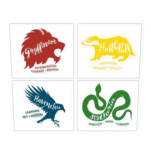 TRENDYPRINT Harry Potter - Hogwarts Houses – Gryffindor Hufflepuff Slytherin Ravenclaw Wall Art UNFRAMED - Set of 4 – Perfect for Gifting or Collecting
