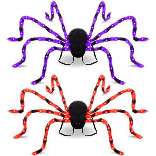 Wettarn 2 Pieces LED Halloween Plush Spider Backpack Costume Black Colorful Spider Costume with Lights 8 Spider Legs for Adult Girls Boys Halloween Accessories Decorations