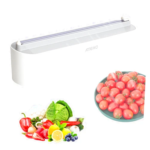 ArteiWo Magnetic Refillable Plastic Wrap Dispenser With Cutter, Tin Aluminum Foil Dispenser with Cutter, Sturdy Food Cling Wrap Film Cutter, 12 Inch X 328 Feet Plastic Wrap Included…