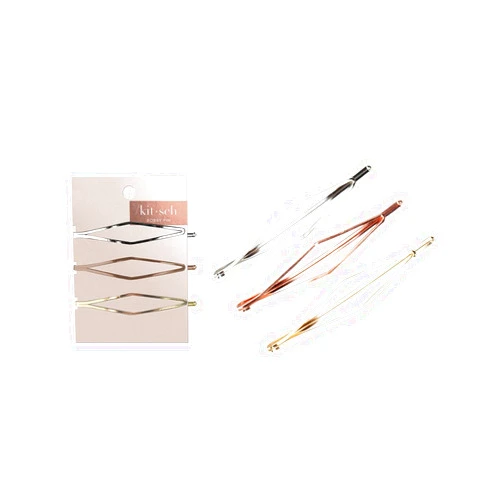 Kitsch Fashion Bobby Pins Set - 2.5 Inches Long Decorative Hair Pins | Fancy Hairpins for Women's Hair Styling | Hair Accessories for Women, 3pcs (Gold, Rose Gold & Silver)