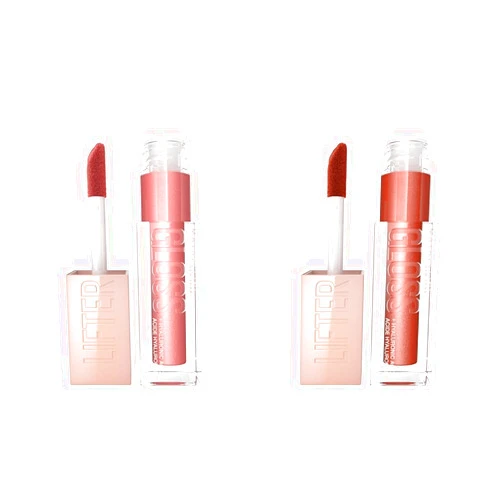 MAYBELLINE Lifter Gloss 2-Pack with Hyaluronic Acid, Moon Nude Pink & Topaz Terracotta Neutral, Both 0.18 Ounce