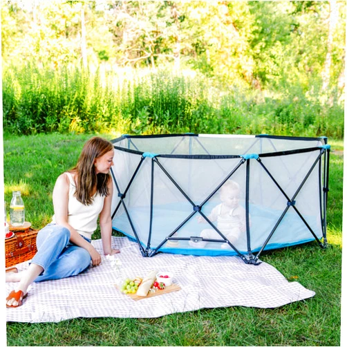Regalo Safety My Play Deluxe Extra Large Baby Playpen & Portable Play Yard, Foldable 8-Panel Indoor Outdoor Playpen for Babies & Toddlers, Mesh Sides, Washable Nylon Bottom, 62