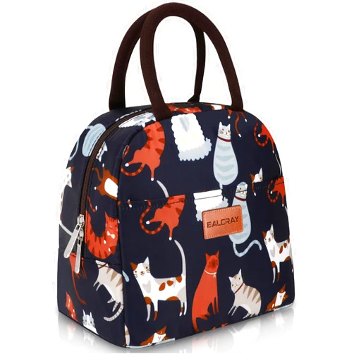 BALORAY Lunch Bag for Women Men Cute Reusable Insulated Lunch Box Large Capacity Lunch Tote Bag for Work, Picnic or Travel(Dark Blue With Cat)