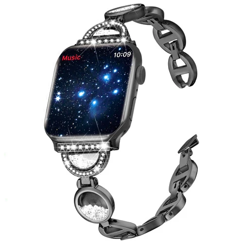 Pleixiu Compatible With Apple Watch Band 42mm 44mm 45mm 49mm Women Sparkling Flowing Diamond Sand, Twinkle like Stars, Elegant and Vivid for Apple Watch Ultra Series 8 Series 7 SE 6 5 4 3 2 1 Black