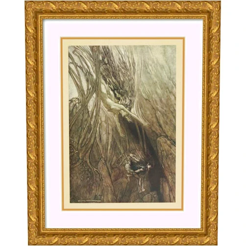 ArtDirect Arthur Rackham 14x18 Gold Ornate Frame and Double Matted Museum Art Print Titled: ‘Seize the Despoiler!, Rescue the Gold! Help Us! Help Us! Woe! Woe!’ (1910)
