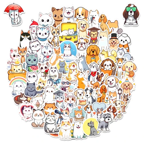 ViKiVi 100 Pcs Cat and Dog Stickers for Kids, Cute Stickers for Water Bottle Laptop Scrapbook, Waterproof Cat Dog Mixed Stickers Pack for Girls Boys Women Men