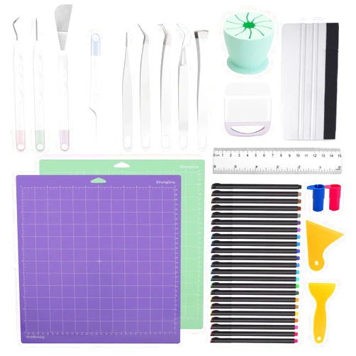 Zghncslong Accessories Bundle for Cricut Machine Maker, 43 pcs All in one Tool Kit Compatible for Cricut Machine, Cricut Maker Weeding Tool, Colored Pencil, Cutting Mat, Scraper, Ruler, Pen Adapter