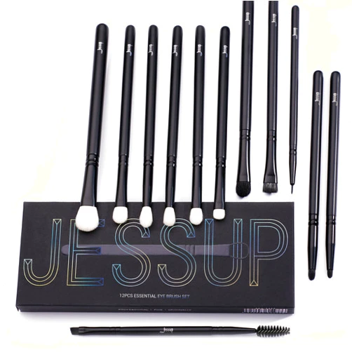 Jessup Eyeshadow Brush Set 12pcs Black Eye Makeup Brushes Set Professional with Natural Synthetic Hair for Eyebrow Eyelash Eyeliner Spoolie Blending, T322