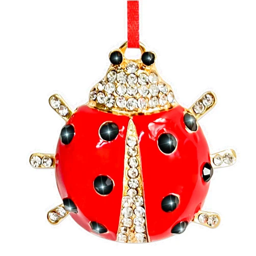 GMEMNOV Ladybug Christmas Ornaments - Metal Ladybug Ornaments for Christmas Tree Red Lady Bug Ornament with Rhinestones Xmas for Kids Girls Women Animal Lover Gifts