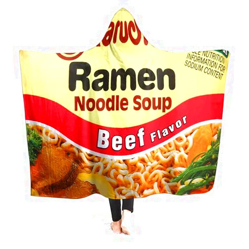 321DESIGN Ramen Noodles Beef Flavor Noodle Soup Wearable Blanket Fleece Hooded Robe Cloak Throw Quilt Poncho Microfiber Sherpa Plush Warm Wrap Multiple-Size Cape Adult Size 80 x 60 Inch