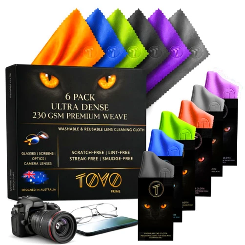 TOVO PRIME Microfiber Lens Cleaning Cloth for Glasses & Camera | 6 Packs, 6
