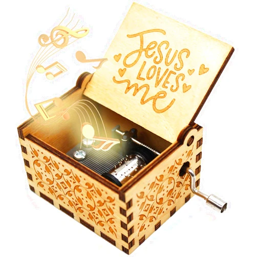 ukebobo Wooden Music Box - Jesus Loves Me Music Box, Gifts for Christian, Woman, Kids - 1 Set(01)