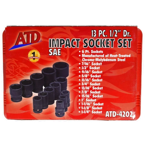 ATD Advanced Tool Design Model ATD-4202 13 Piece 6 Point Standard SAE Impact Socket Set