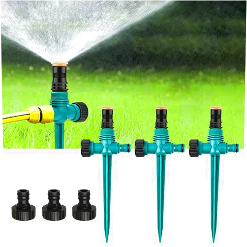 GROOFOO 3Pcs Lawn Sprinklers, 360° Rotating Garden Sprinklers, Adjustable Yard Sprinklers, Large Area Coverage, 3 Angle Adjustment, Multifunction Water Sprinklers for Lawn Garden Plants (Green)