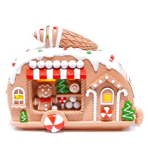 Hodao Gingerbread House Figurine with Ice Cream Car Design, Battery-Powered (2 AAA), 7.1