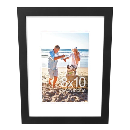 decorUhome 8x10 Picture Frame, Display Pictures 5x7 with Mat or 8x10 without Mat, Black Engineered Wood Photo Frame with Plexiglass for Wall & Tabletop Display, Picture Frames 8x10 Set of 1