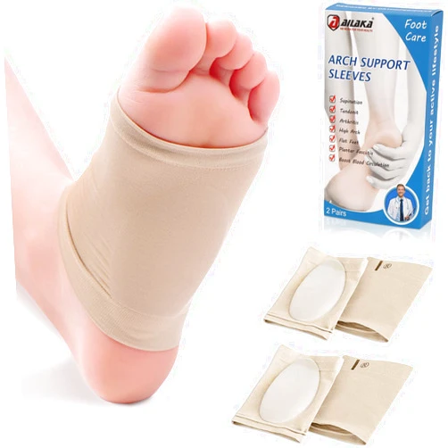 Ailaka 2 Pairs Compression Arch Support Sleeves, Cushioned Arch Support Braces Gel Pads for Flat Foot Pain Relief Plantar Fasciitis Heel Spurs