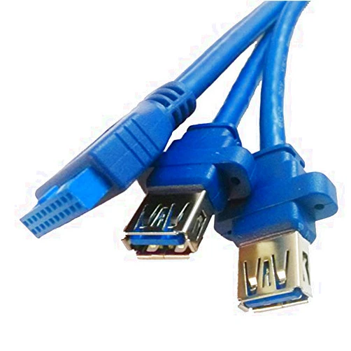 JIUWU USB 3.0 19-Pin to Dual Port A Female Cable 75cm Blue for Front Panel