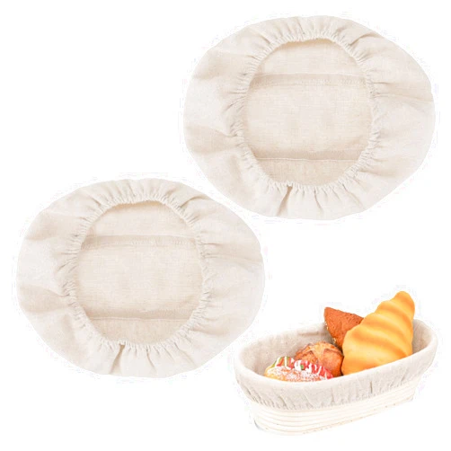 Mozeat Lens 2 Pcs Bread Proofing Basket Cloth Liner Baking Dough Basket Cover Natural Rattan Banneton Proofing Cloth for Bakery Home Baking, oval about 10 × 6 inch