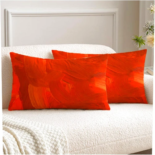 Mlumamme Fall Pillow Covers 12x20 Set of 2 Burning Grunge Hand Stain Artistic Drawn Oil Rad Old Abstract Design Hot Canvas Creative Colorful Pillow Case Velvet Decorative Pillows Square Cushion Covers