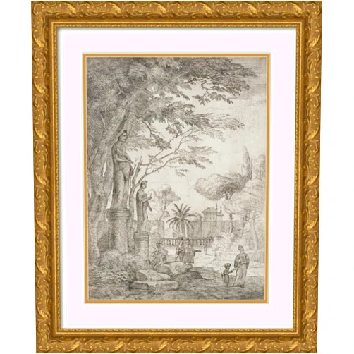 ArtDirect Jan Frans Van Bloemen 15x18 Gold Ornate Frame and Double Matted Museum Art Print Titled - Garden Scene with Two Statues (Garden of the Villa Medici) (circa 1710-1720)