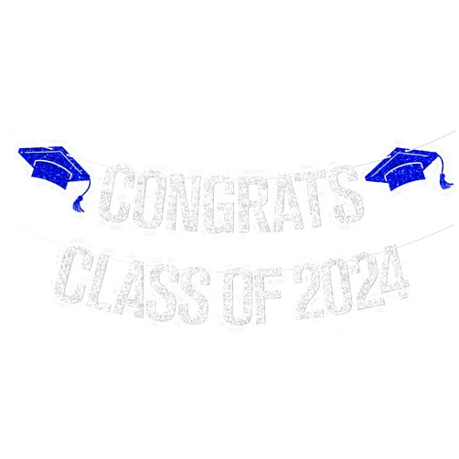 Yotawebery Congrats Class of 2024 Banner, Congrats Grad Party Decor, Congratulations Grad 2024, High School/College/University Graduation Party Decorations, Silver Glitter