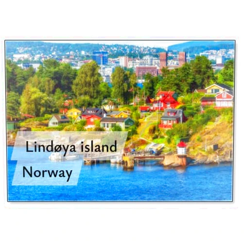 Photomagnet Lindøya Island with Oslo in The, Norway, Fridge Magnet