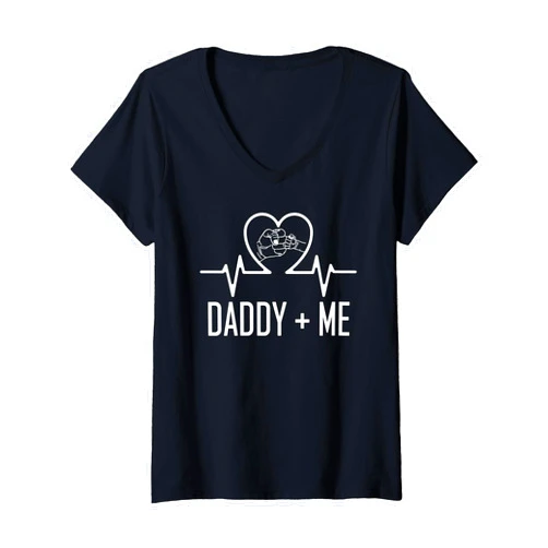 Daddy and Me Heartbeat Father's Day Womens Daddy and Me Best Dad Ever Fist Bump Funny Father's Day V-Neck T-Shirt