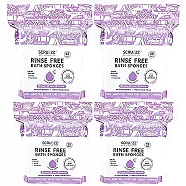 Scrubzz Disposable No Rinse Bathing Wipes - All-in-1 Single Use Shower Wipes, Simply Dampen, Lather, and Dry Without Shampoo or Rinsing (Lavender, 4-Pack) Lavender 25 Count (Pack of 4)