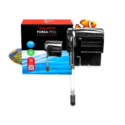 Aquatop Forza 120 GPH Power Filter for Aquariums – Fits 25-40 Gal Freshwater & Saltwater – Advanced Filtration Design – Crystal Clear Water – PFE-4