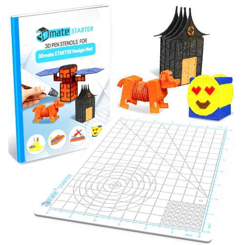 3Dmate Starter - Transparent 3D Pen Mat 9 x 7 Inches with Compatible Stencils Book - Flexible Two-Sided Heat-Resistant Silicone - 3D Pen Accessories - Templates for Kids, Adults