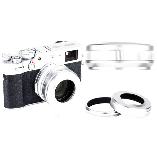 Fotasy JJC LH-JX100VII Silver Metal Lens Hood/ 49mm Filter Adapter Ring for Fuji X100 X100S X100T X100F X100V, Lense Hood Shade Compatible with Fujifilm X100V X100F X100T, LH-X100 Replacement