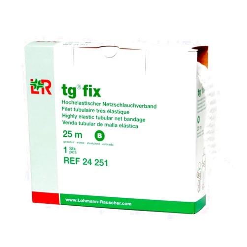 Lohmann & Rauscher tg Fix Net Tubular Bandage, Elastic Mesh Retainer for Wound Dressings, Size B for Small Extremities, 40cm x 25m, Wide-Mesh, Bi-Elastic, Ladder‑Proof, Cuttable Netting