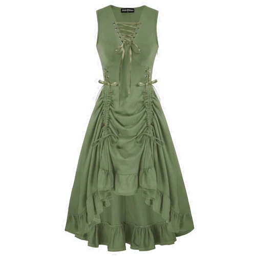 Scarlet Darkness Renaissance Steampunk Dress Lace Up High Low Dress Pirate Costume