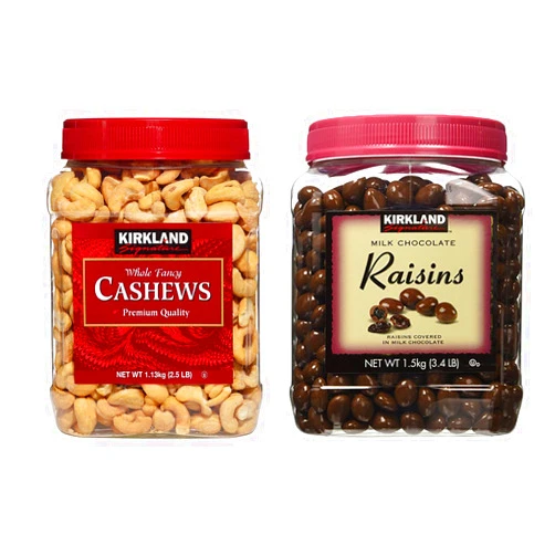 Kirkland Signature Cashews and Milk Chocolate Raisin Bundle - Includes Kirkland Signature Whole Fancy Cashews (2.5 LB) and Milk Chocolate Raisin (3.4 LB)