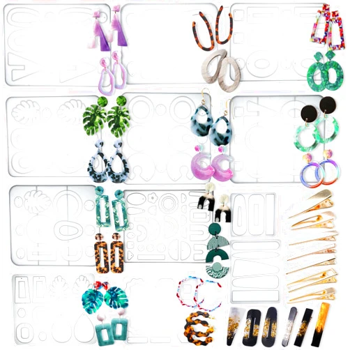 FUNSHOWCASE Earring Epoxy Resin Silicone Molds with Hair Clip Set Drop Dangle Stud Jewelry Casting Supplies 19-in-Set