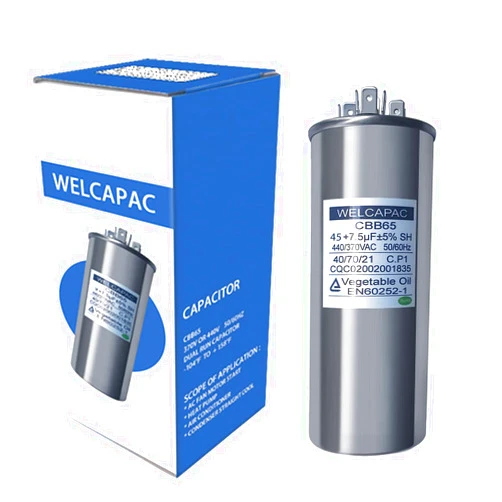 WELCAPAC Capacitor ac 45+7.5 uF 45/7.5MFD ±6% 370V/440VAC CBB65 Dual Run Circular Start Capacitor for AC Motor Run or Fan Start or Condenser Straight (45+7.5 MFD)