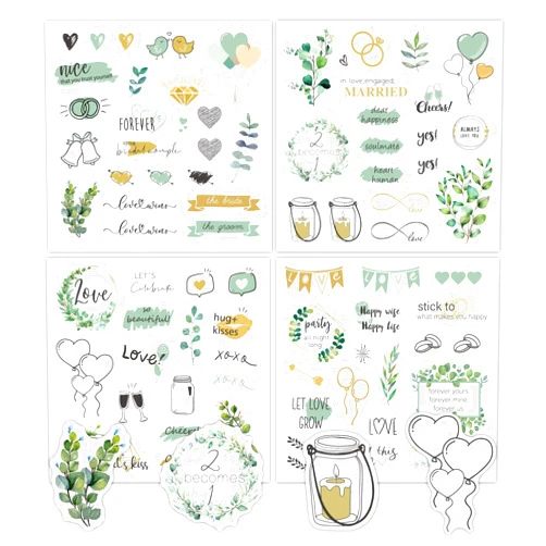 LVZGCXPO Wedding Scrapbook Stickers 4 Sheets 80 Pieces Waterproof Wedding Planning Stickers for Marriage Planner Envelope Engagement Anniversary Wedding Anniversary Decoration Stickers