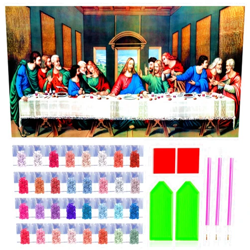 HAOWZ Diamond Painting Kits for Adults & Kids 32X16In DIY The Last Supper 5D Round Diamonds Art Painting Full Drill Jesus Crystal Gem Home Wall Decor Christmas, gold (C-50)