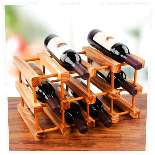 LYRWISHLTD Wine Rack Wooden Wine Bottle Holder Stackable Wine Storage Shelf 12 Bottles Organizer for Kitchen Pantry Cabinet Bar Countertop wine racks countertop Small Wine Rack (Color : G, Size : Four)