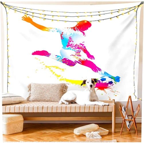Lunarable Sports Tapestry, Silhouette of Abstract Style Soccer Young Sportsman Kicks The Ball Goal Win Match, Wall Hanging for Bedroom Living Room Dorm Decor, 60